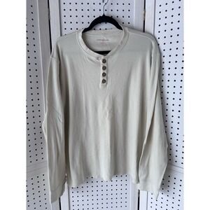 Burts Bees Baby Adult Men's XL (L) Ivory Waffle Henley Org Ctn Long SLV Shirt